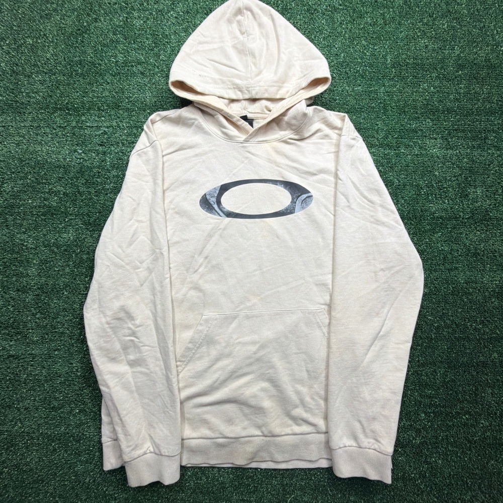 VTG Y2K Oakley Mens Ellipse Logo Pullover Hoodie Cream Tan Regular Fit XL